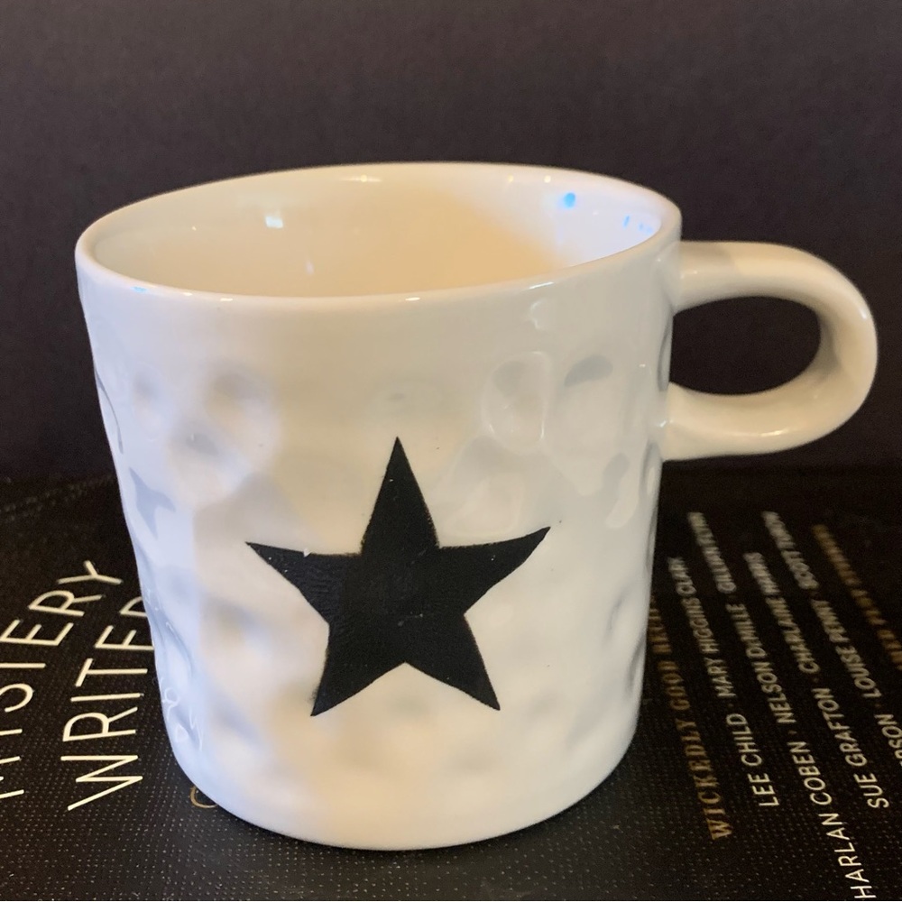 Bloomingville Dimpled Ceramic Star Mug 3.5 inches Tall Black White Country Decor